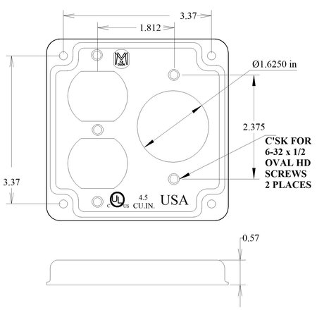 MULBERRY Electrical Box Cover, Square, Steel, Raised 11429